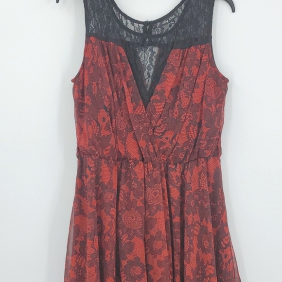 City Chic Red Black Embroidered Chiffon Dress XS - Picture 3 of 16